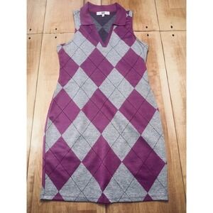 Madden NYC Womens Argyle Sleeveless Collared Dress Purple Grey Size L